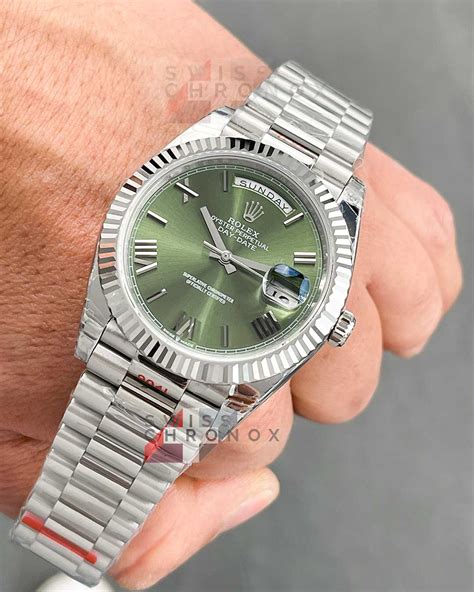 rolex day date 40 green dial white gold|Rolex Day-Date 40mm price.